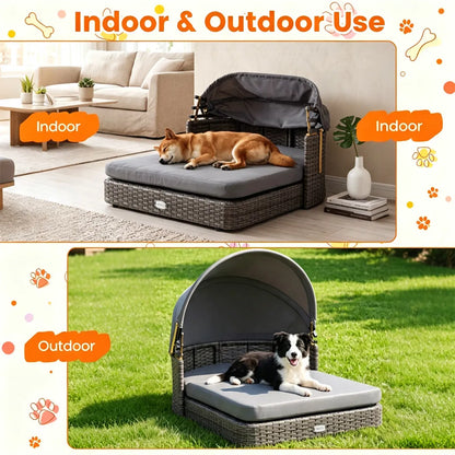 Gray Hand-Woven PE Rattan Dog Bed with Adjustable Canopy, Elevated Outdoor Pet Daybed with Washable Plush Cushion - view 5