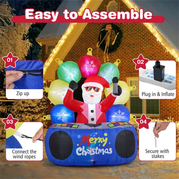 6ft Xmas Inflatable DJ Santa - RGB LED Orbs Music Mute Mode Stakes/Ropes Quick Setup Outdoor Party Decor - view 2