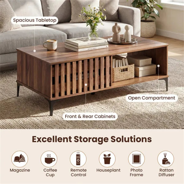 47 Inch Mid-Century Coffee Table With Storage Cabinets & Open Compartment - view 3