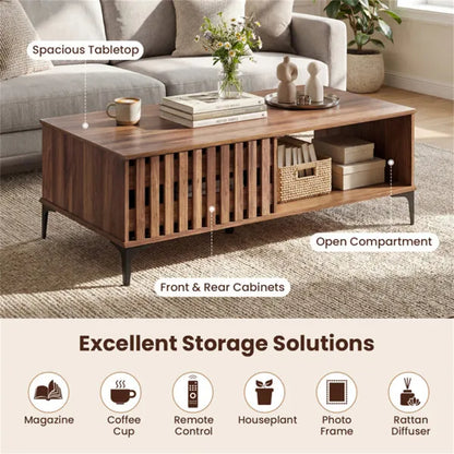 47 Inch Mid-Century Coffee Table With Storage Cabinets & Open Compartment - view 3