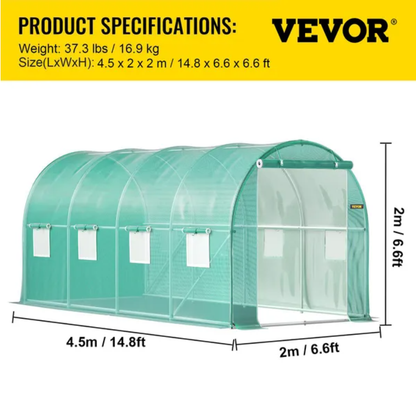 VEVOR Walk-in Tunnel Greenhouse, 14.8 X 6.6 X 6.6 Ft Portable Plant Hot House W Galvanized Steel Hoops, 1 Top Beam - view 4