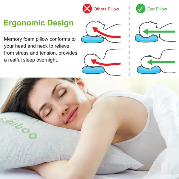 Bamboo Memory Foam Pillow Hypoallergenic Bed Pillow With Washable Cover [King Size] - view 4