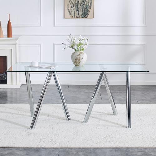 71-Inch Tempered Glass Dining Table With Sturdy Metal Legs - view 2