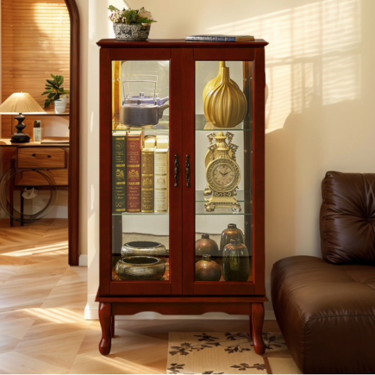 Curio Cabinet Lighted Curio Diapaly Cabinet With Adjustable Shelves And Mirrored Back Panel, Tempered Glass Doors - view 5