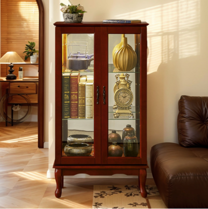 Curio Cabinet Lighted Curio Diapaly Cabinet With Adjustable Shelves And Mirrored Back Panel, Tempered Glass Doors - view 5