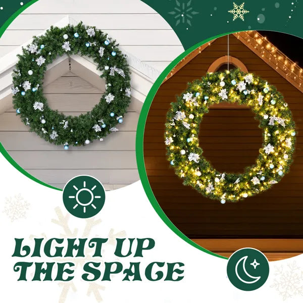 60in Pre-lit Christmas Wreath, Lighted Artificial Xmas Wreath With 220 Cold & Warm White Lights And 600 PVC Tips - view 4