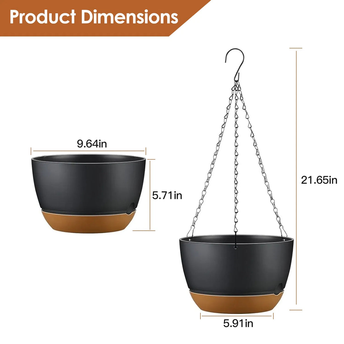 4Pcs 9.64In Diameter Hanging Planter With Drainage Holes Removable Self-Watering Tray Plastic Hanging Flower Plant Pots - view 4