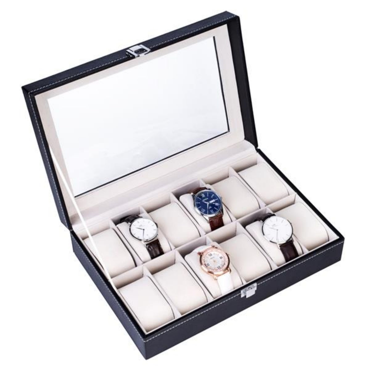 12 Slot Leather Watch Box Display Case Jewelry Organizer For Men Women - view 2