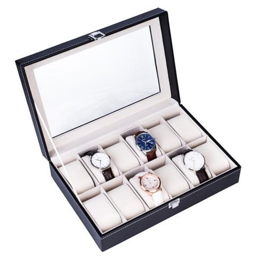 12 Slot Leather Watch Box Display Case Jewelry Organizer For Men Women - view 2