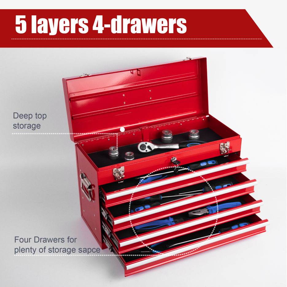 Heavy Duty Metal Tool Box, 21-inch, Portable Metal Tool Box With 4 Drawers, Small Tool Chest With EVA Liners - view 8