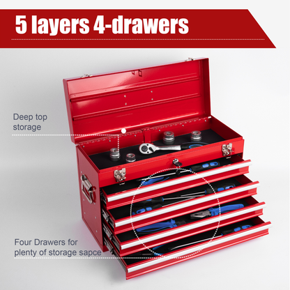 Heavy Duty Metal Tool Box, 21-inch, Portable Metal Tool Box With 4 Drawers, Small Tool Chest With EVA Liners - view 8