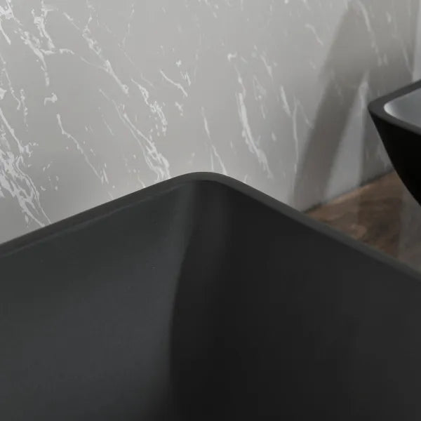 14.38" L -22.25" W -4.38" H Matte Shell Glass Rectangular Vessel Bathroom Sink in Black with Faucet and Pop-Up Drain - view 9