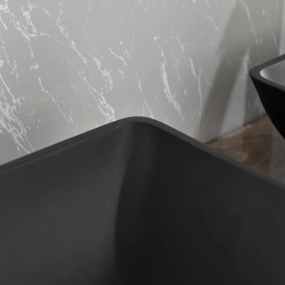14.38" L -22.25" W -4.38" H Matte Shell Glass Rectangular Vessel Bathroom Sink in Black with Faucet and Pop-Up Drain - view 9