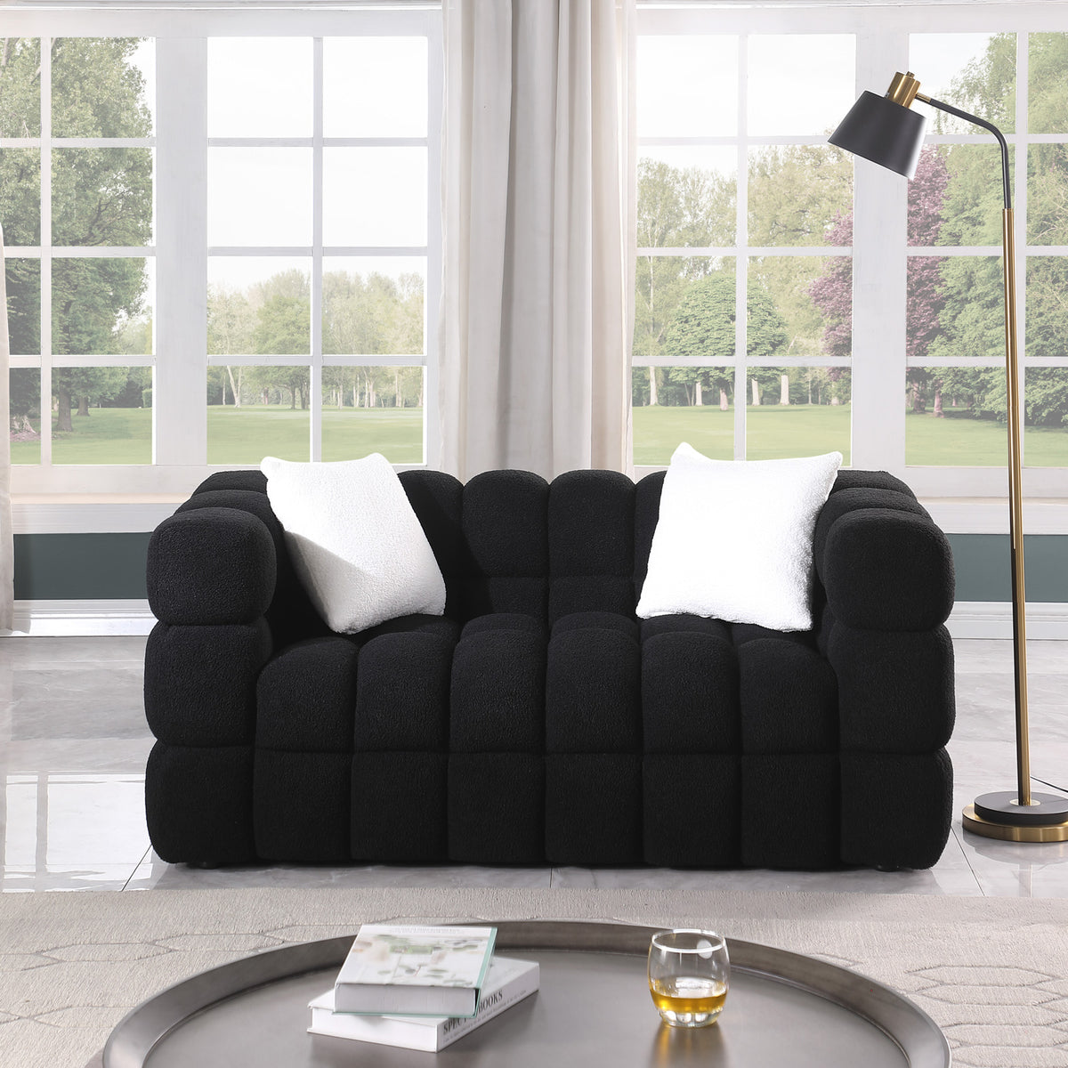 62.2length,35.83inch Deepth,human Body Structure For USA People, Marshmallow Sofa,boucle Sofa,BLACK Color, 2 Seater
