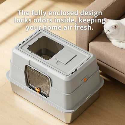 2025 Must-Buy Fully Enclosed Stainless Steel Cat Litter Box, Odor-Proof, Anti-Splash, Spacious For Large Cats - view 8
