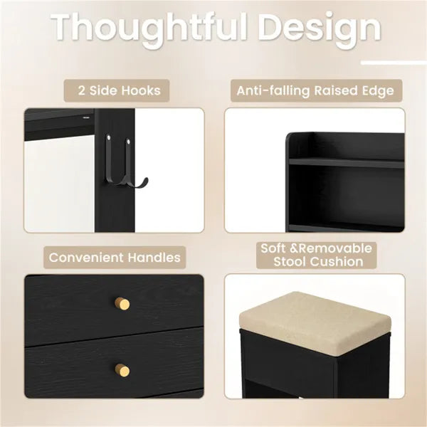 3-Color LED Lighted Vanity Desk with Charging Station - Foldable Makeup Table & Cushioned Stool Set - view 7