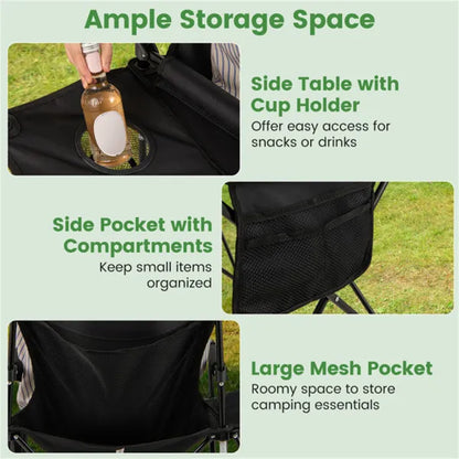 Oversized Foldable Camping Chair With Side Table & Cup Holder, 330 LBS Capacity For Outdoor Use-Black - view 4