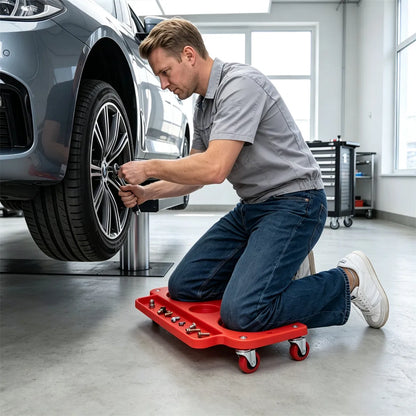 Red Rolling Knee Creeper with EVA Foam Cushioned Pads, 300 LBS Capacity Garage Knee Dolly with Magnetic & Long Tool - view 9