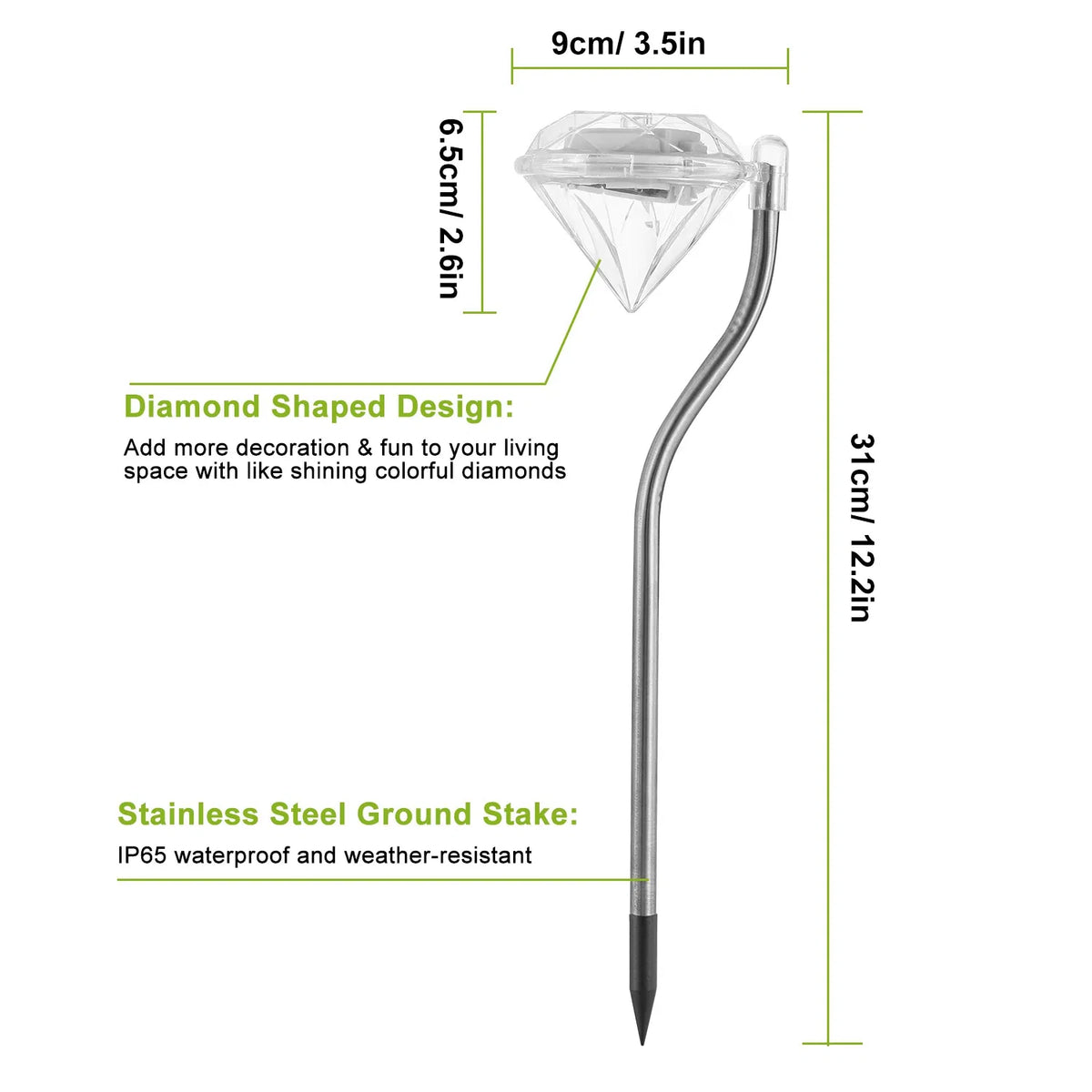 4Pcs Solar Garden Light Outdoor Diamond LED Light 7-Color Changing IP65 Waterproof Pathway Stake Decorative Lamp - view 4