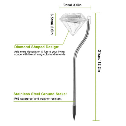 4Pcs Solar Garden Light Outdoor Diamond LED Light 7-Color Changing IP65 Waterproof Pathway Stake Decorative Lamp - view 4