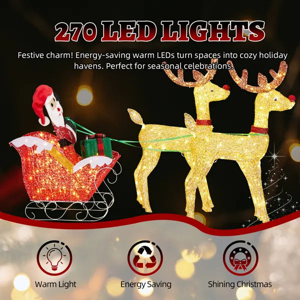 Lighted Reindeer Pulling Sleigh Christmas Decorations, Pre-lit Holiday Decor With270Warm White LEDfor Xmas Outdoor - view 8