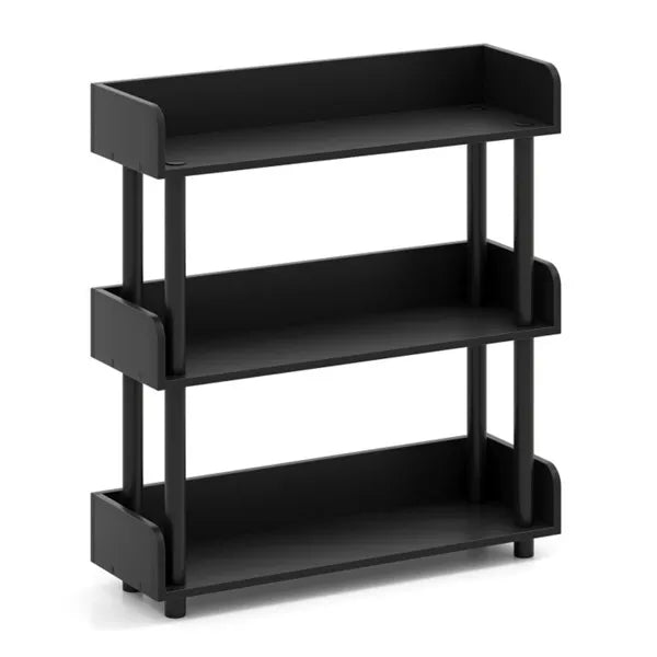 3-Tier Industrial Bookshelf With Anti-Falling Guardrails, 33 LBS Per Shelf Storage Organizer - Black - view 2