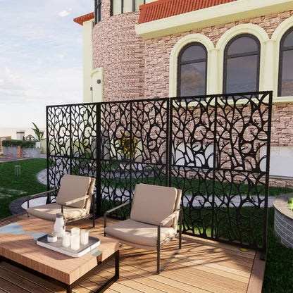 Metal Privacy Screens W3.8Ft X H6Ft Outdoor And Indoor Divider With Free Standing Decorative Privacy Screen For Balcony - view 4