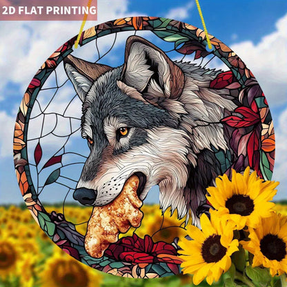 Autumn Floral Bohemian Wolf Acrylic Hanging Wall Art Home Decor Thanksgiving Gift - view 6