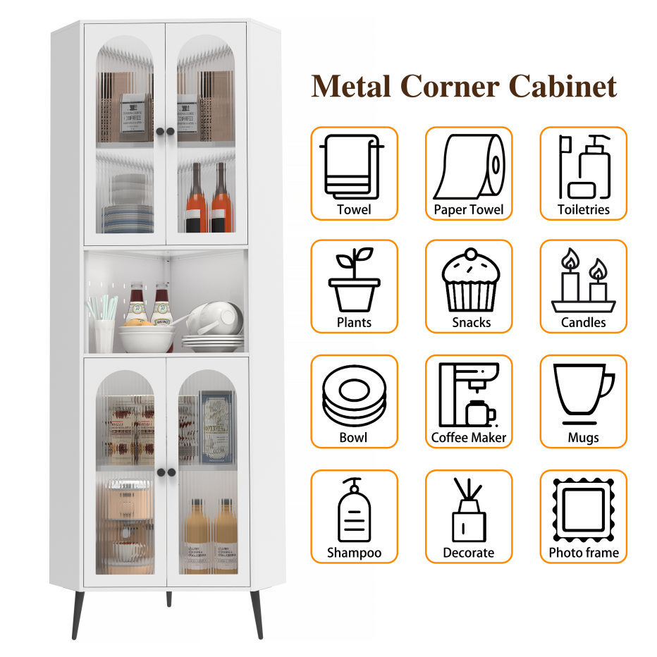 73inch Corner Cabinet, Metal Storage Cabinet With Doors And Adjustable Shelves - view 6