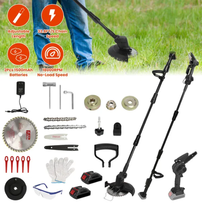 3-in-1 Cordless Electric Pole Saw & Mini Chainsaw & Grass Trimmer Kit With Adjustable Length 2Pcs 21V 1500mAh Batteries - view 6