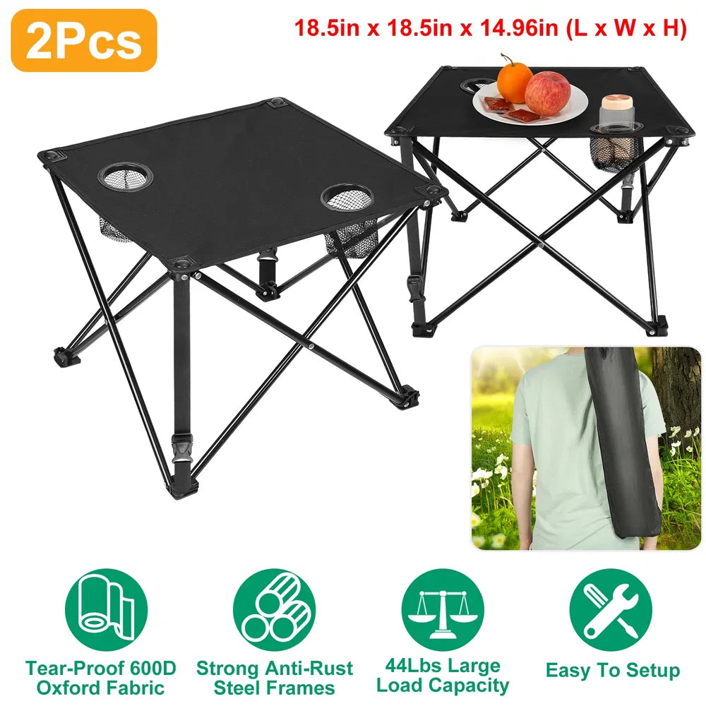 1Pc-2Pcs Options - Foldable Camping Table Portable Picnic Table Lightweight Travel Desk With 2 Cup Holders Carrying Bag - view 2