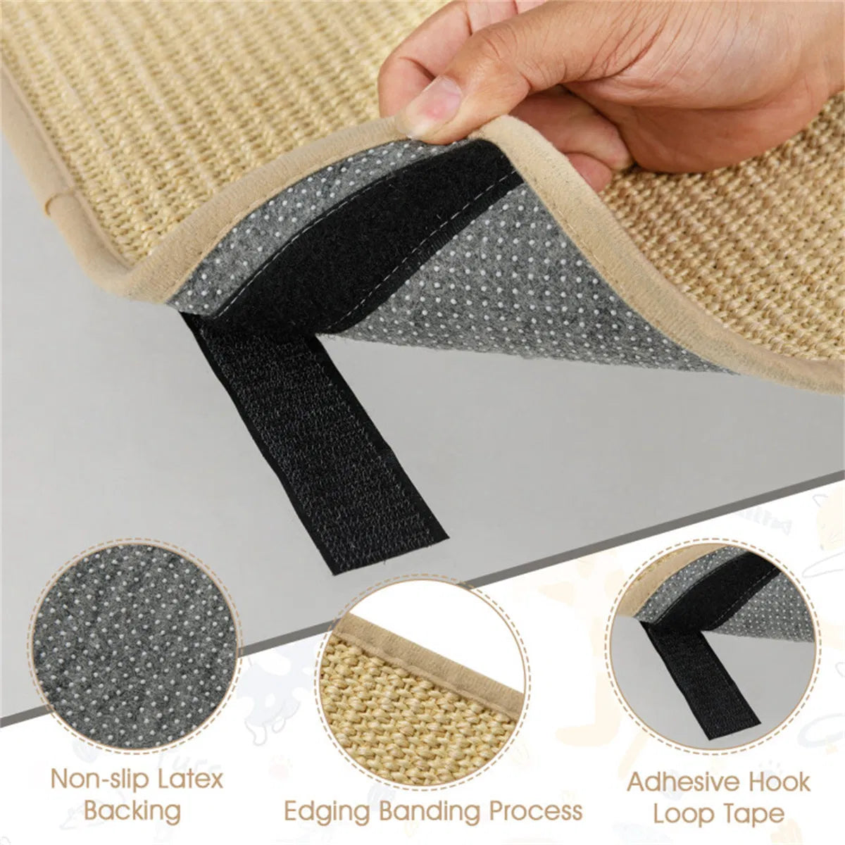 24 x 16 Inch Natural 6-Piece Cat Scratching Mats, Sisal Material Anti-Slip Latex Backing Furniture Protector - view 3