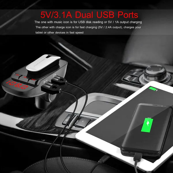 Car FM Transmitter W / Wireless Earpiece 2 USB Charge Ports Hands-free Call MP3 Player - view 4