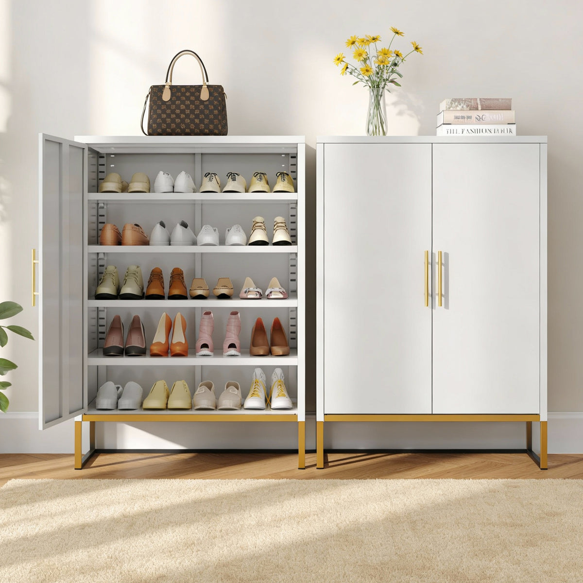 40inch Tall 2-Doors Shoes Cabinet, Metal 7-Tier Hidden Shoe Organizer - view 3