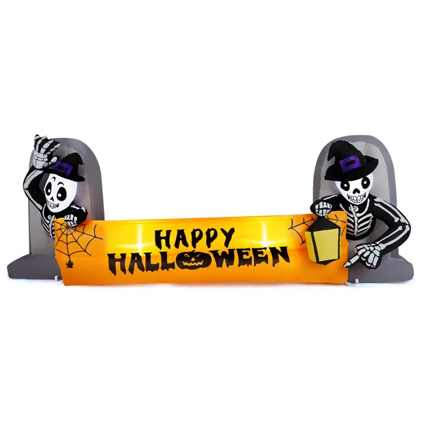 9.6FT Large Halloween Inflatable Decorations Skeleton Tombstone Banner