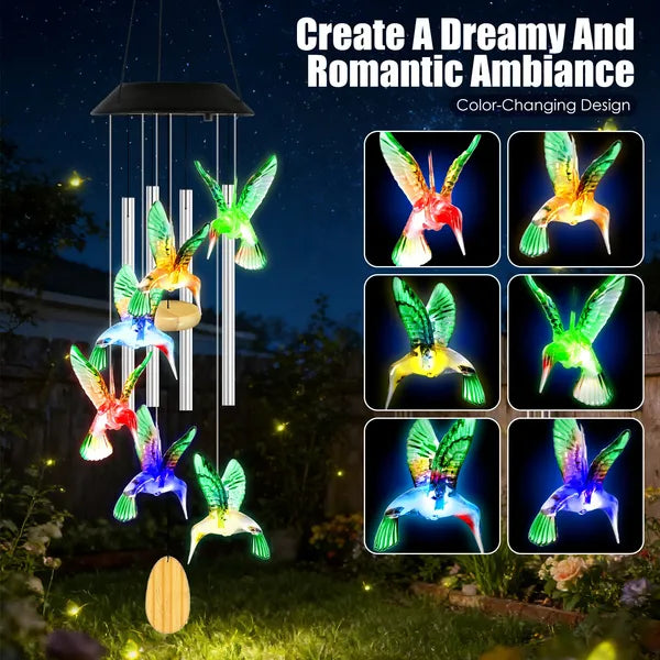 1Pc - 2Pcs Options - Solar Hummingbird Wind Chime With Aluminum Tubes 7 Color Changing Wind Chime For Outside IPX4 - view 2