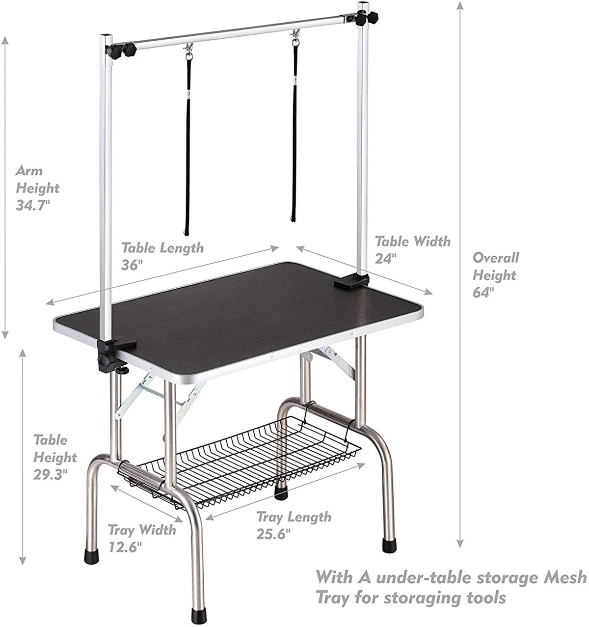36" Professional Dog Pet Grooming Table Adjustable Heavy Duty Portable w/Arm & Noose & Mesh Tray - view 2
