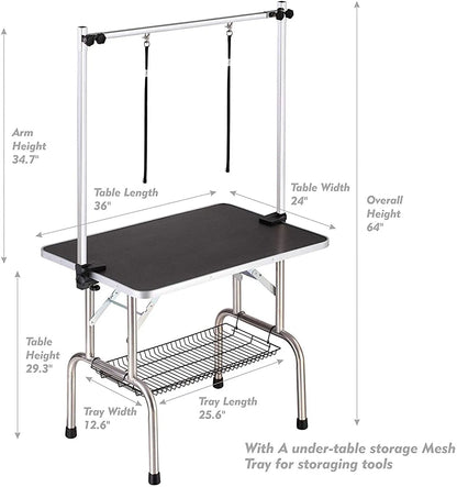 36" Professional Dog Pet Grooming Table Adjustable Heavy Duty Portable w/Arm & Noose & Mesh Tray - view 2