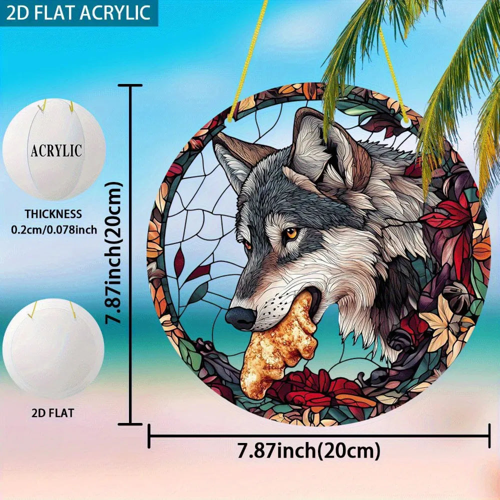 Autumn Floral Bohemian Wolf Acrylic Hanging Wall Art Home Decor Thanksgiving Gift - view 3