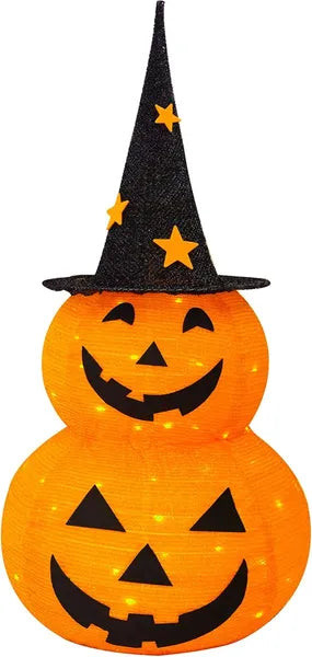 3FT Halloween Collapsible Pumpkin Decorations, Pre-Lit Light Up 50 LED Pumpkin With Star Hat 8 Lighted Mode - view 4