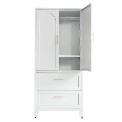 71inch Tall Metal Wardrobe Cabinet With 2 Drawers And Hanging Rod, 2 Doors Wardrobe Closet With Shelf For Bedroom - view 10