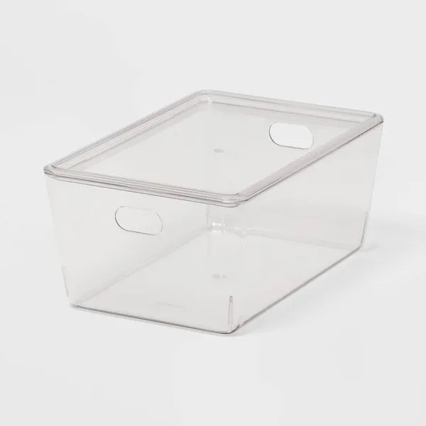 4L Stacking Clear Bin With Lid: PET, Stackable, Universal Storage, 10.15" x6.81" x4.52" - view 2