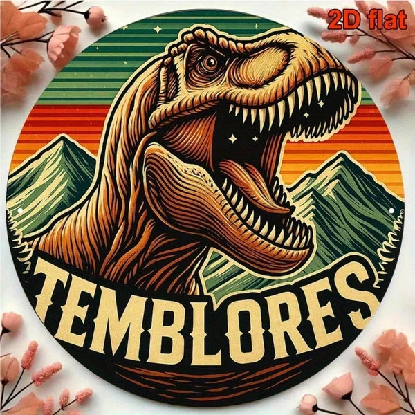 2D Retro Metal Tin Sign, Colorful T-Rex Dinosaur Round Aluminum Sign, Vintage Home Decor For Living Room - view 5