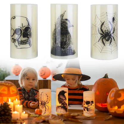 3 Pack Halloween Flameless Candle Lamp With Timer Setting Battery Operated Warm Orange Light Candles For Halloween
