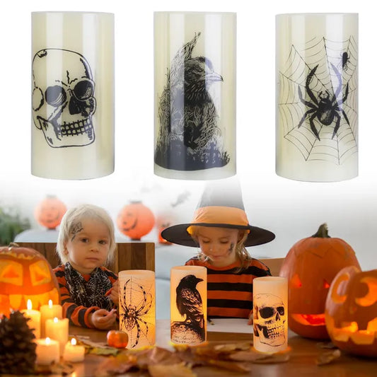 3 Pack Halloween Flameless Candle Lamp With Timer Setting Battery Operated Warm Orange Light Candles For Halloween