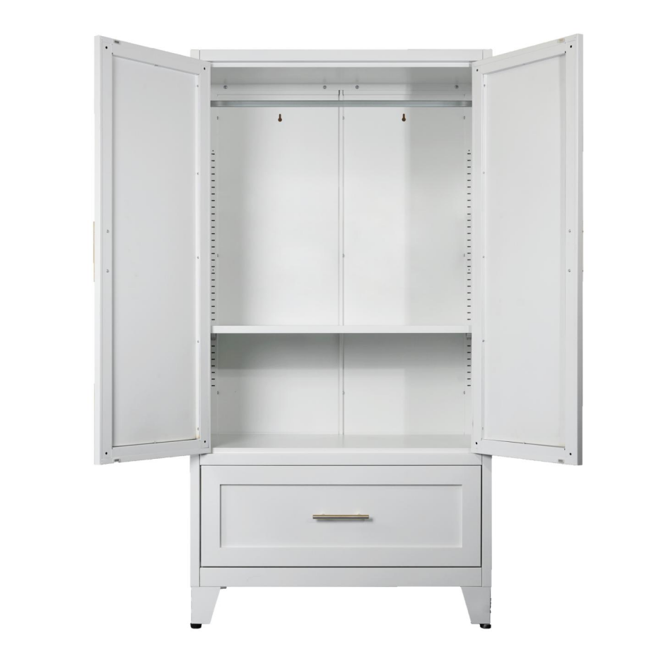 60inch Tall Metal Wardrobe Cabinet With 1 Drawer And Hanging Rod, 2 Doors Wardrobe Closet With Shelf For Bedroom - view 7