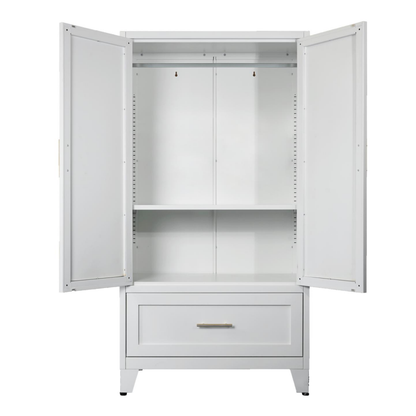 60inch Tall Metal Wardrobe Cabinet With 1 Drawer And Hanging Rod, 2 Doors Wardrobe Closet With Shelf For Bedroom - view 7