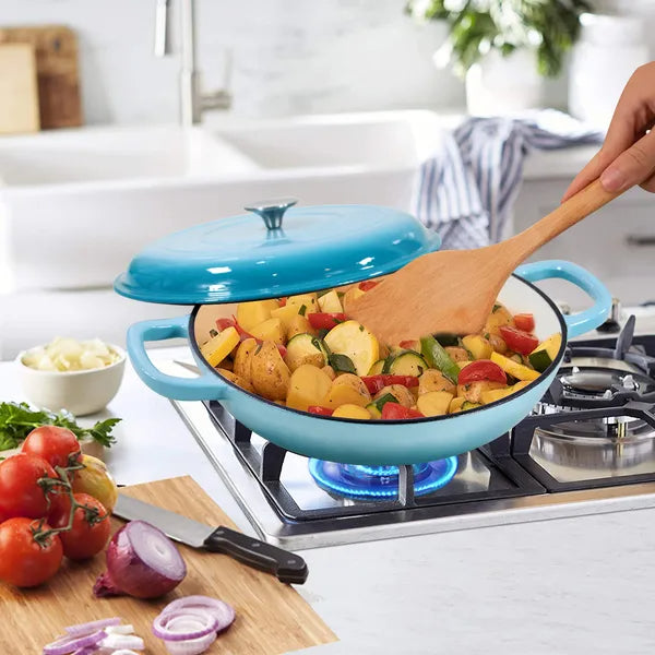 COOKWIN Cast Iron Casserole Braiser 3.8 Quart Heavy Duty Casserole Skillet With Lid And Dual Handles Porcelain Enameled - view 3