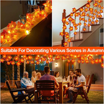 Timer & 3 Pack - 30Ft Fall Garland Fall Decorations for Home 60 LED Leafed Lights Patented Realistic Maples Leafed - view 3