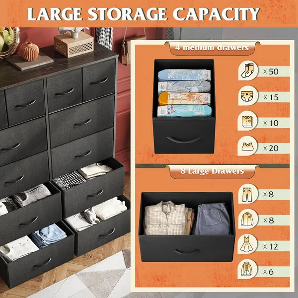 Tall Dresser For Bedroom With 12 Drawers, Dressers & Chests Of Drawers, Fabric Dresser For Closet, Living Room - view 3